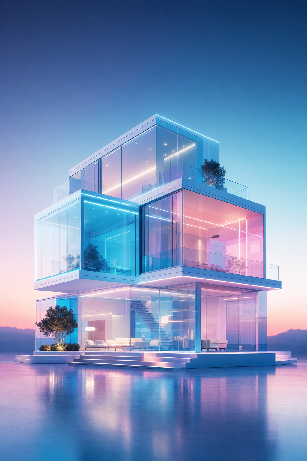 Futuristic glass modern house for an escrow technology product